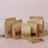 Kraft Paper Packing Bag Stand Up Storage Pouch Borsa con finestra per conservare snack e tè