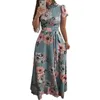 Kobiety Jesień Dress 2020 Casual Długim Rękawem Długa Sukienka Maxi Dress Suknie Vestidos Turtleneck Bandaż Elegancki Boho Floral Print X0521