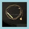 Link, Armbänder Schmucklink, Kette Yun Ruo Vintage Gelbgold Farbe Viel Glück Doppeltes Armband Frau Mann Geburtstagsgeschenk 316 L Titanstahl