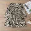 Wholesale leopard print back to school kids daily clothes long sleeve fashion little girls dresses