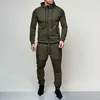 2 Piece Set Men Fashion Tracksuit Zipper Running Hoodies Sweat Suits Men's Drawstring Pullover Outfit Workout Streetwear Y0831