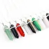 Natural Crystal Hexagonal Column Pendant Spirit Pendulum Power Stone Stainless Steel Necklace Bullet Pendant