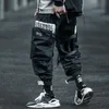 Techwear Patchwork 큰 주머니 리본 리본 힙합화물 바지 Streetwear 남자 블랙 조깅하는 전술 캐주얼 전술 남성 바지