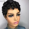 2021 NEW black Color Short Curly Bob Pixie Cut none lace front wig Human Hair Wigs With Bangs For Black Women Remy Indian
