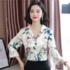 Korean Fashion Silk Women Shirts Woman Tops Satin Blouse Plus Size Elegant Office Lady V Neck 210531