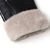 Guantes sin dedos Guante de cuero de invierno Piel de oveja Hombre Negro para montar