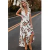 Mode Automne Femme Maxi Irrégulière Boho Robes D'été Imprimé Floral Col En V Ourlet Élégant Vacances Bohême 1 Longues Femmes Vestidos Q0713