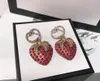 America Fashion Style Lady Women Brass Engraved G Initials White and Red Diamond Strawberry Stud Earrings 2 Color