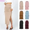 Womens Split Knitted Slim Skirt Fashion Pleated Lace Up Sexy Hip Long Skirts Autumn And Spring Clothes 6 Colors