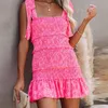 Casual Dresses Women Tiered Ruffle Ruched Summer Dress Elegant Fashion Chic Pink Cottagecore Indie Style 2021 Mini Bodycon2661