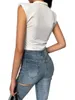 Kvinnors T-skjortor Kvinnor T-shirt damer Temperament Solid Color Blus Summer Girls Lapel Sleeveless Slim Top Shoulder Pads Female