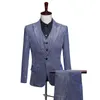 灰色の青いキラキラスーツ男性パーティーの結婚式のスーツ男性のためのウェディングスーツの男性ナイトクラブステージシンガー3個の部品スーツ（ジャケット+ベスト+パンツ）Terno Masculino X0909