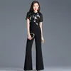 Summer Jumpsuit för kvinnor High Street Chiffon Floral Elegant Evening Party Black Flare Rompers Plus Size 2XL 3XL 4XL 210625