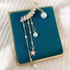 Koreańska Moda Dynda Żyrandol Biżuteria Cyrkon Symulacja Pearl Asymmetryczny Star Tassel Długie Kolczyki Kolczyki Dla Kobiet Hurtownie Boho