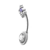 Purple Crown CZ Belly Button Ring Surgical Steel Navel Barbell with Zircon Body Piercing Jewels for Women