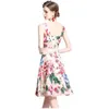 夏のファッションデザイナーマルチカールの花プリント女性包帯スパゲッティストラップシーサイドビーチホリデードレス210531