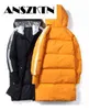 ANSZKTN 2021 NEW New winter down jacket men's medium and long fashion hooded coat 80% white duck down warm coat high quality Y1103