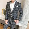 2 Pieces Suits Set Men Korean Style Design Fashion Male Plaid Blazers Coat Pants Spring Slim Fit Wedding Dress Jacket Trousers X0909