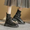 Fashion Patent Leather Women's Boots Lace-up Platform Stitching Round Head Square Heel Women Elastic Ankle Boot 2022