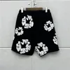 Jeans Noir Gris Puff Print Shorts Hommes Femmes Cordon Culotte