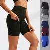 Fanceey Pantaloncini da yoga atletici a vita alta per le donne Pantaloncini da ciclismo sportivi da tasca Compressione Allenamento Fitness Palestra Pantaloncini da corsa N T200412