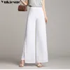 Spring Summer High Waist Pants Women Elegant Work Office Casual Long Trousers Back Wide Leg pantalon femme Plus size 210608