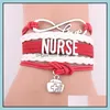 Enfermeira Braquetes de corda de couro tran￧ado Pulseiras de kit m￩dico charme de amor embrulhado para mulheres enfermeiras do dia de j￳ias entrega 2021 mplkj