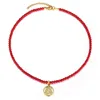 Anhänger Halsketten Runde Gold Farbe Brief Choker Halskette für Frauen 4mm Mode Rote Koralle Perlen Länge Einstellbar LDN188A