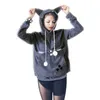 Plus -storlek kvinnors kawaii hoodie kangaroo katt hundpaket påsar pullovers djuröron ficka långärmad söt kvinnlig tröjor 201203