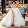 화려한 높은 목 주요 구슬 웨딩 드레스 신부 가운 하나 어깨 사이드 슬릿 삐죽 삐죽 푹신한 바닥 Draped Vestidos de Noiva