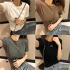 Короткая футболка с коротким рукавом Твердая O-шеи футболка стройная повседневная все-спитная рубашка женщины базовый матовый базовый хлопок корейская одежда 10376 210527