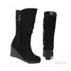 Bottes 2021 mode femmes mi-mollet neige fermeture éclair chaud Wedge Botas De Mujer grande taille femmes