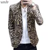Men's Suits & Blazers Man Fashion Print Leopard Notched Collar Full Sleeve Smooth Soft Fabric Blazer Coat Male Spring Autumn Slim Outerwear