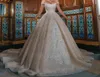 Glitter Off Shoulder Ball Gown Wedding Dresses 2021 Luxury Sparkly Beading Bridal Gowns med Long Train Vestidos de Novia Robe Marie