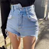 Kvinnors shorts vintage asymmetriska nyckel kvinnor jeans chic hög midja kvast tunt kvinnlig denim blå 2021 sommar