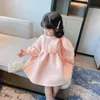 Girls Winter Dresses Long Sleeve Pink Color Unique Design Princess Dress With Bow Children Sweet Skirt Clothes For Baby 20220307 H1