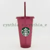 24oz / 710ML Starbucks Sequins Plastic Tumbler многоразовый чистый питьевой плоский нижний чашка колонны формы крышка солома кружка Бардьян