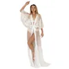 2021 Elegante Avondjurken V-hals Lange mouwen Applicaties Kant kijken door Moederschap Jurk Luxe Weelderige Sexy Hoge Split Toga Naar Photography Roost BabyShower