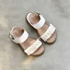 Çocuk Hakiki Deri Sandalet Kaliteli Kızlar Yaz Plaj Ayakkabı Prenses Sakal Dantel Dekorasyon Sandalet Yumuşak Nefes 210713