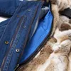 Maomaokong 모피 코트 진짜 여우 모피 데님 코트 겨울 재킷 여성 파카 후드가 진짜 토끼 모피 라이너 여성 재킷 210927