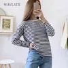 WAVLATII Women Striped Long Sleeve T-shirts Female Streetwear Autumn Spring Cotton Tees Tops WLT2110 211110