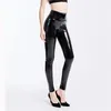 Plus Size XXXL Women Black Leggings Sexy High Waist Elastic Pu Leather Skinny Pants Shiny Wet Look Metallic Latex 210925