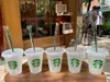 Starbucks 16oz/473 ml plastic mokken tuimelaar herbruikbaar helder drinkplatige bodem pilaar vorm deksel stro kopje bardian