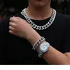 Hip Hop Chain Jewelry Mens Necklace Iced Out Diamond Miami Cuban Link Chains Gold Silver Watch Halsband Armband Set17366922713925