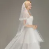 Veu De Noiva Bridal Veils Appliques Edge White Ivory Short Wedding with Comb Two Layers Tulle Veil Wedding Accessories CPA1445