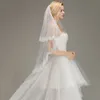 Veu De Noiva Veli da sposa Appliques Bordo Bianco Avorio Matrimonio corto con pettine Due strati Velo di tulle Accessori da sposa CPA1445