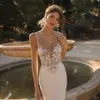 2021 Sexig Spaghetti Öppet Back Mermaid Bröllopsklänningar Sommarstrand Boho Lace Appliqued Bridal Gowns Custom Made Robe de Soriee