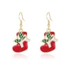 Bijoux de Noël Boucles d'oreilles pendantes Lustre créatif Longue boucle d'oreille goutte d'huile Père Noël Arbre de Noël Cerf de Noël Bottes de Noël