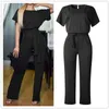 Elegante O Pescoço Jumpsuits Casuais Verão Vermelho 3xl Plus Size Solta Mulheres Atadura Longa Macacão Cintura Alta Escritório Reto Use 210317