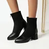 Grandes botas femininas tamanho 48 frente zip bloco saltos senhoras cores misturadas xadrez salto alto tornozelo sapatos de escritório inverno 99625